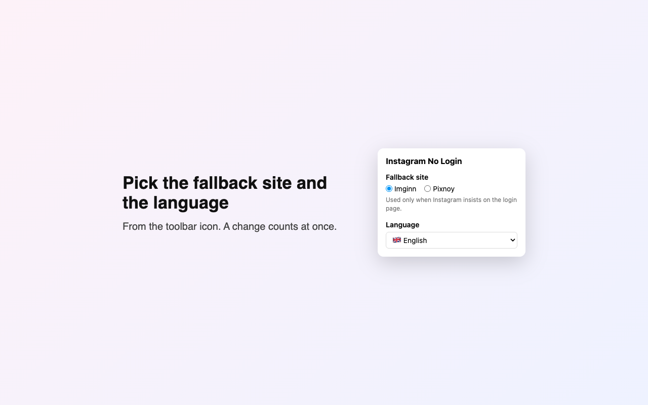 The extension's settings: fallback site and language